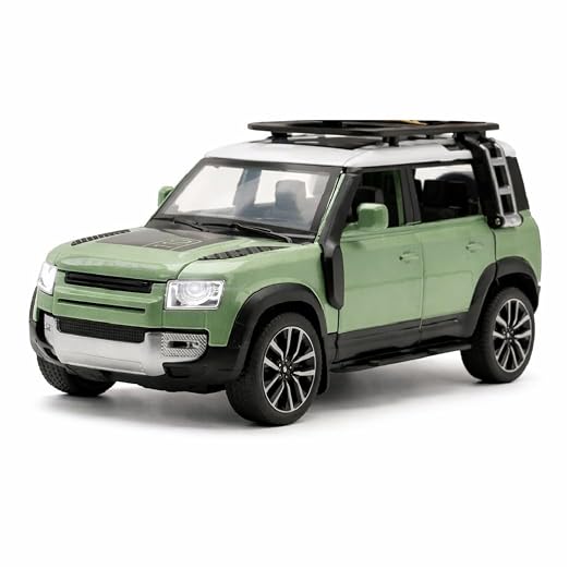 Defender-Style Toy Car Green | 1:36 Scale Diecast Metal Alloy Model with Pull-Back Action, Openable Doors, Light & Music | Realistic Miniature Off-Road SUV for Kids